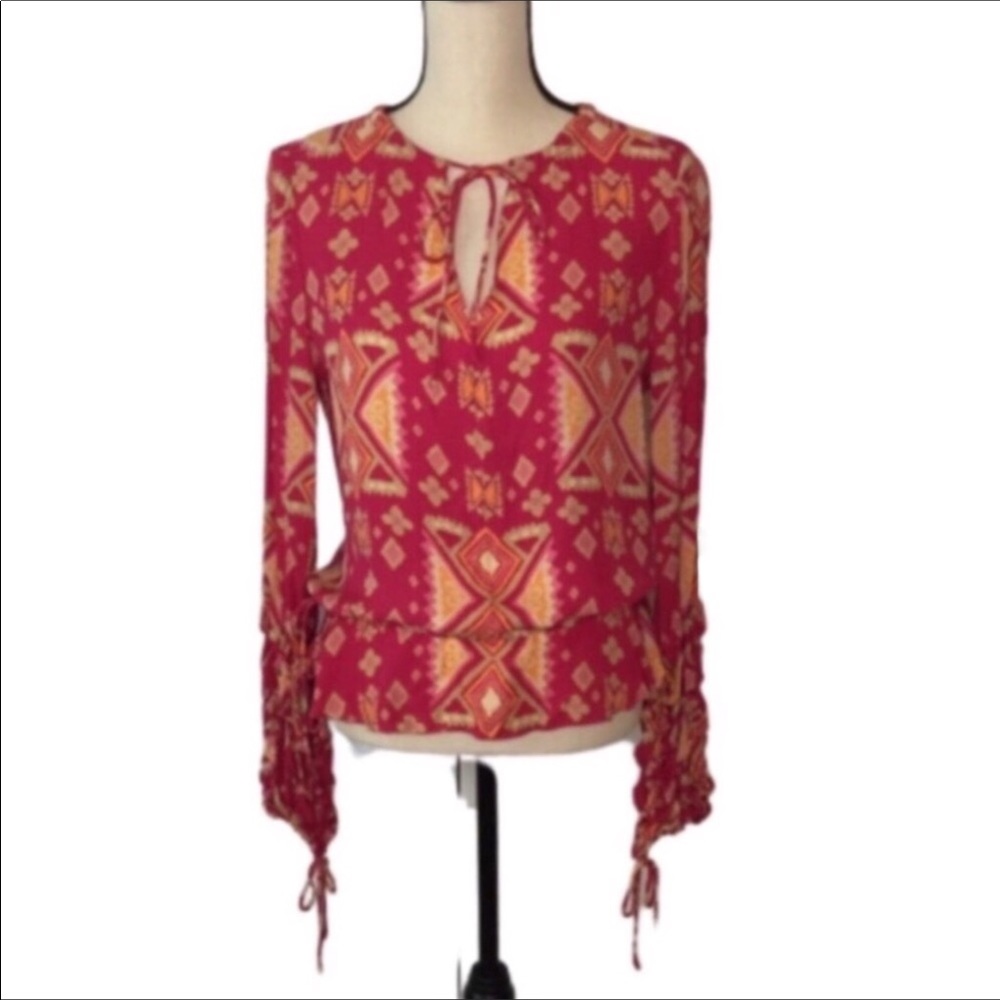 Tory Burch Pink Aztec Print Silk Georgette Blouse 8 NWT